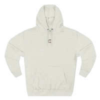Front view of the oatmeal heather Men's Medium Weight Hoodie - Small Front Graphic.