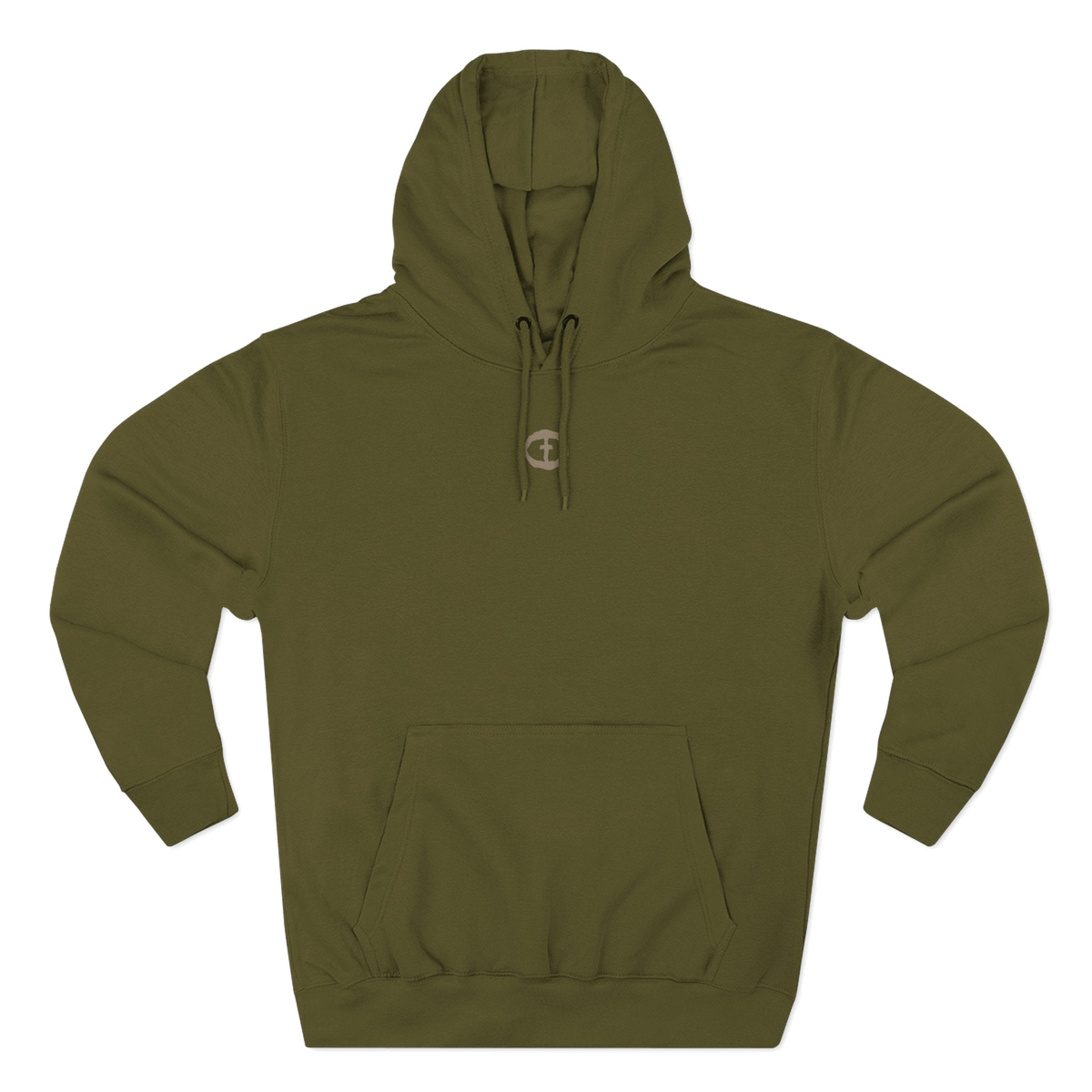 Front view of the army green Men's Medium Weight Hoodie - Small Front Graphic.