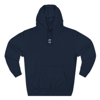 Front view of the navy Men's Medium Weight Hoodie - Small Front Graphic.