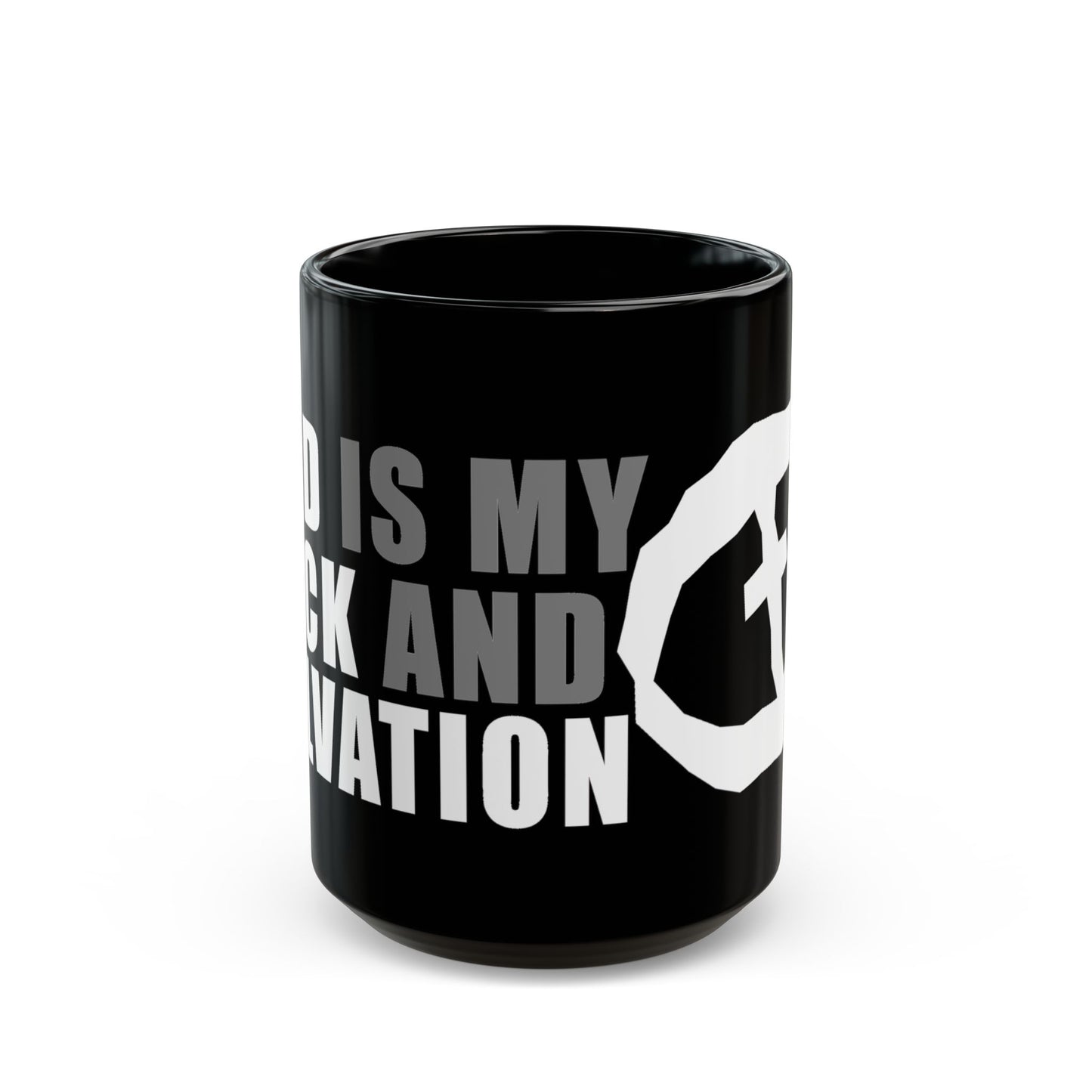 Black Rock and Salvation 15oz Mug with Grey and White Graphic Back | Rock and Salvation