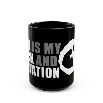 Black Rock and Salvation 15oz Mug with Grey and White Graphic Back | Rock and Salvation
